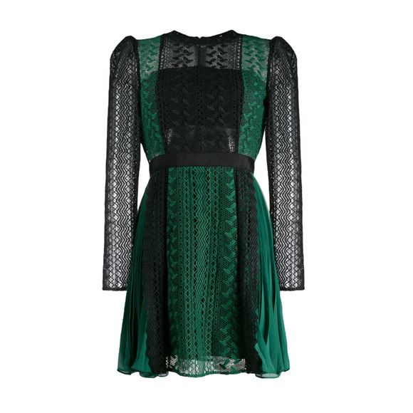 Self-Portrait Embroidered Empire Line Dress Green and Black Size US 4 - Picture 5 of 8